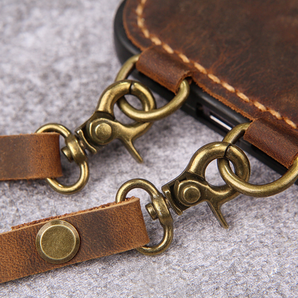 Personalized leather iPhone case with strap lanyard