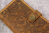 Women embossing leather iPhone 14 13 12 pro wallet case iPhone 13 12 mini wallet tooled leather iPhone X XS Max wallet case cover