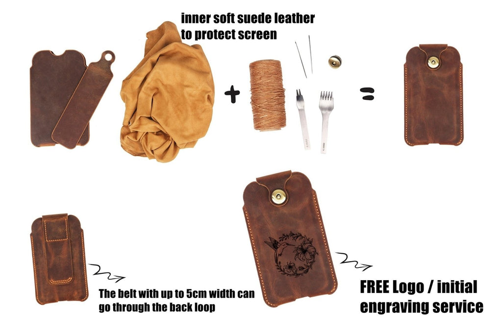 Leather Phone sleeve pouch flip case with belt clip loop