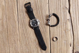 All black hand stitch wide leather watch bands straps