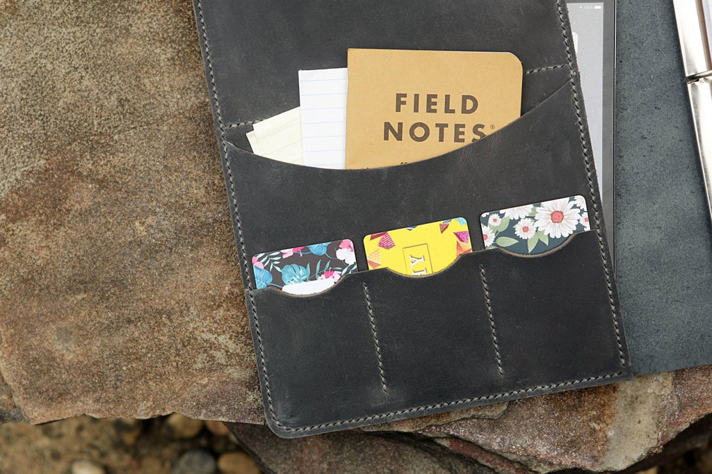 Gray leather 3 ring binder business portfolio