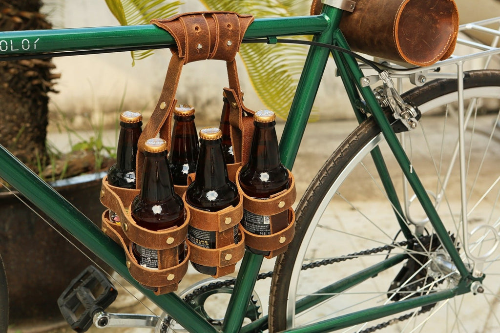 Leather 6 Six Pack Beer Carrier Holder For Bike Bicycle