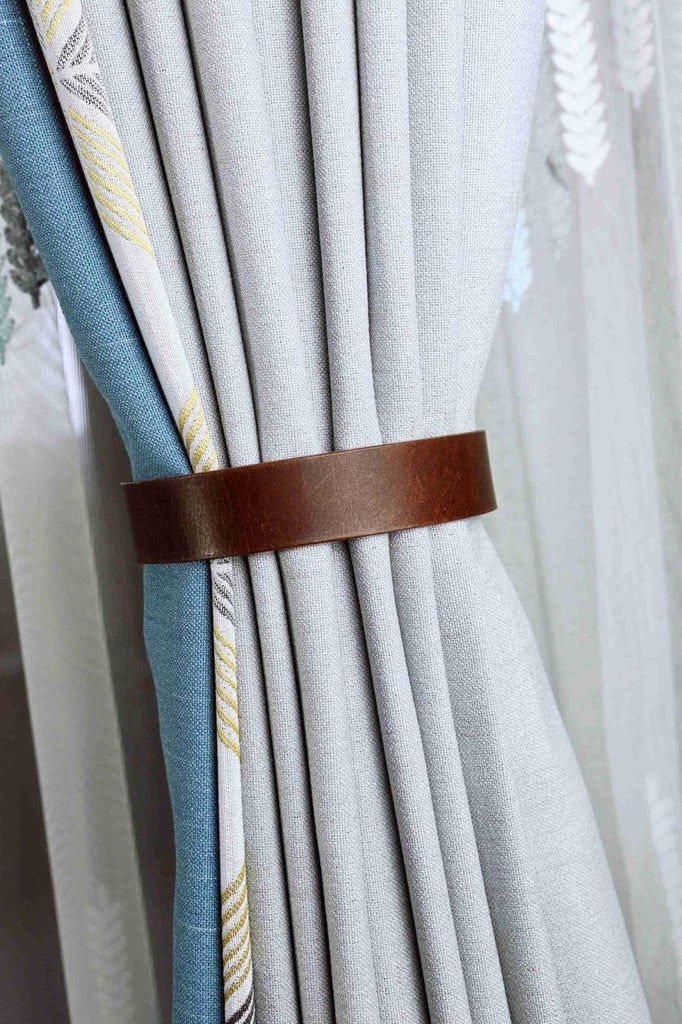 Brown full grain leather curtain ties tiebacks