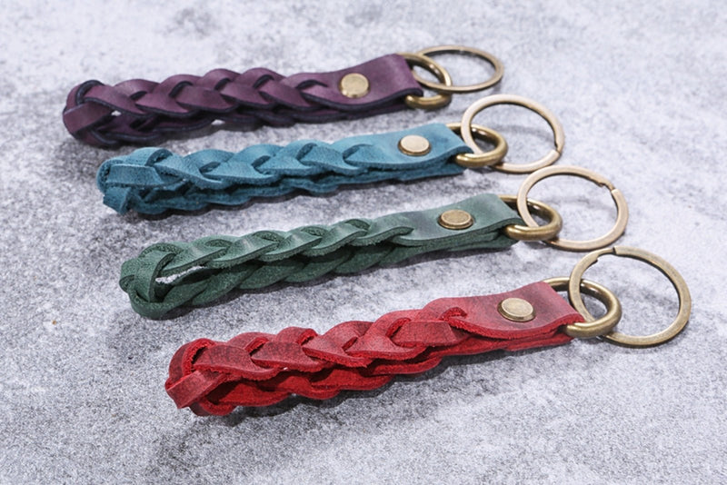 Personalized Braided Leather Keychain Key Fob - Customized with Your Initials