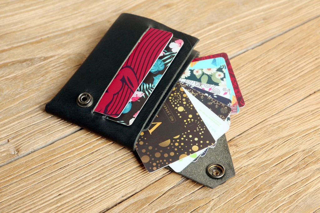 All black leather front wallet for men