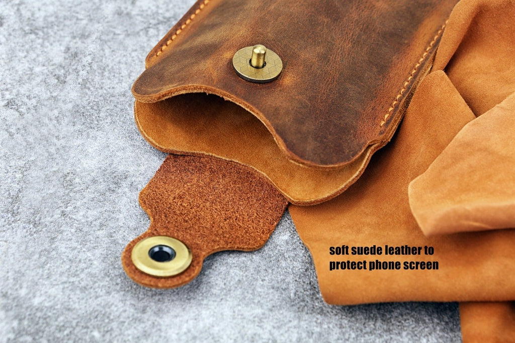 Leather Phone sleeve pouch flip case with belt clip loop