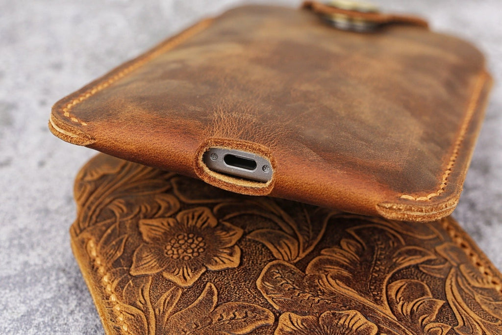 Leather Phone sleeve pouch flip case with belt clip loop