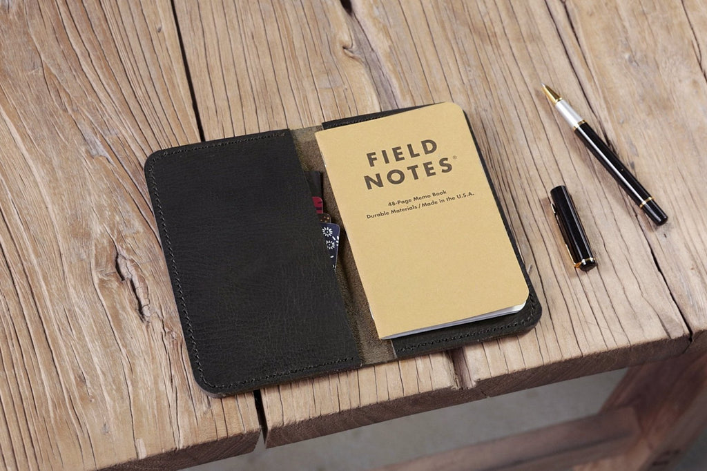 Brown Black vegetable tanned leather cover for field notebook