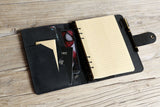 All black leather A5 6 ring binder diary