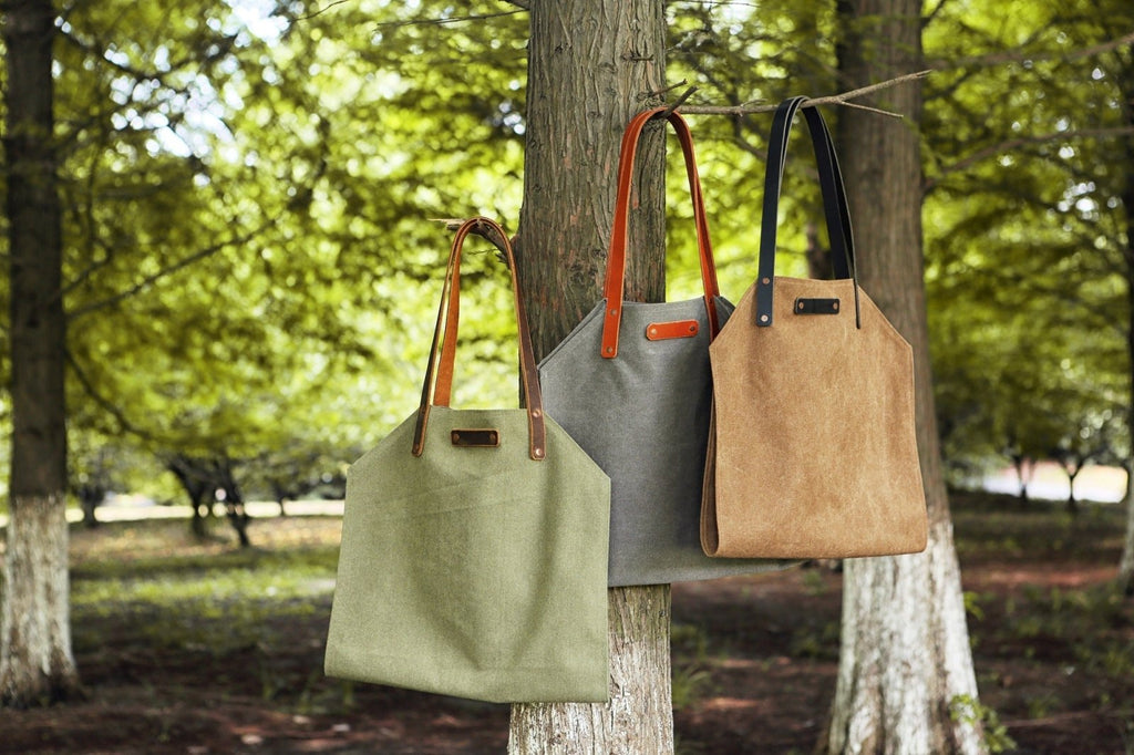 Large leather canvas wood carrying bag Waxed canvas log carrier