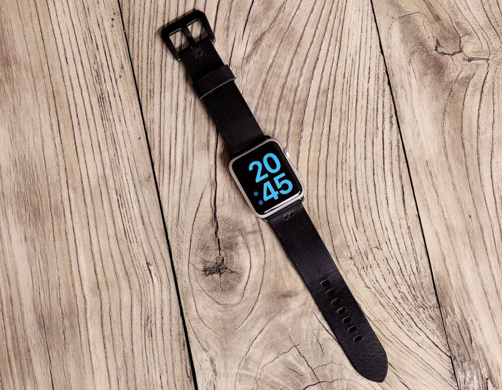 Black leather apple iPhone watch band strap