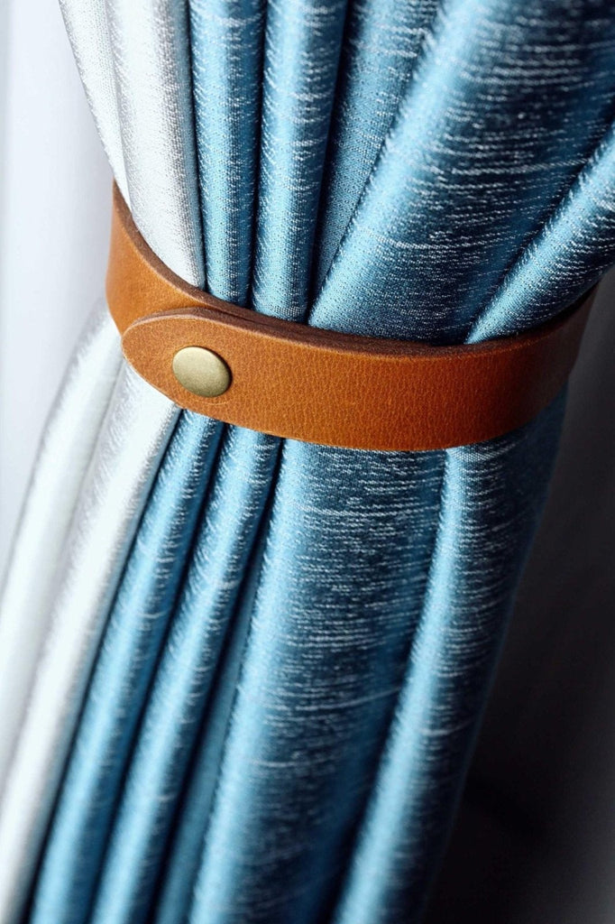 Brown full grain leather curtain ties tiebacks