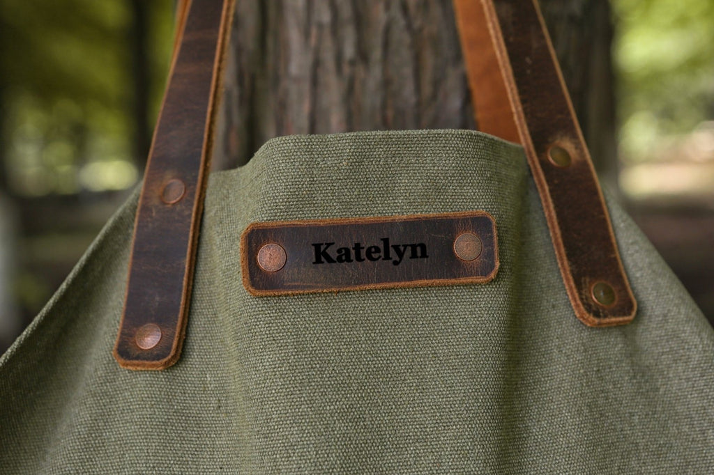 Large leather canvas wood carrying bag Waxed canvas log carrier
