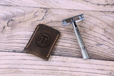 Personalized leather double edge razor travel case