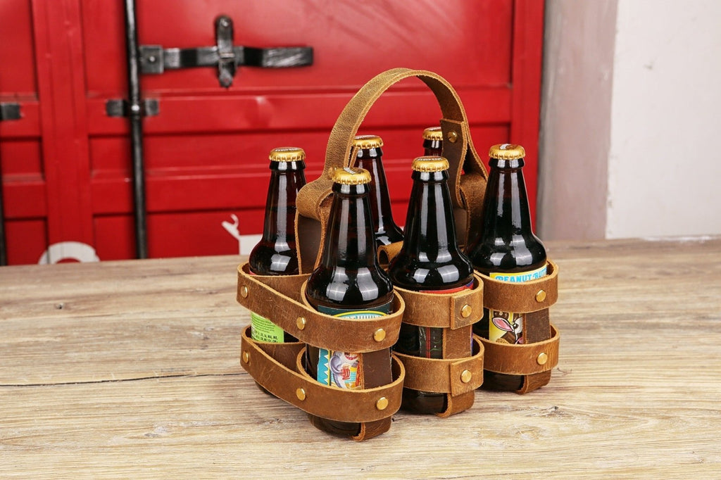 Leather 6 Six Pack Beer Carrier Holder For Bike Bicycle