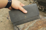 Gray distressed leather macbook charger bag / electronic cord organizer