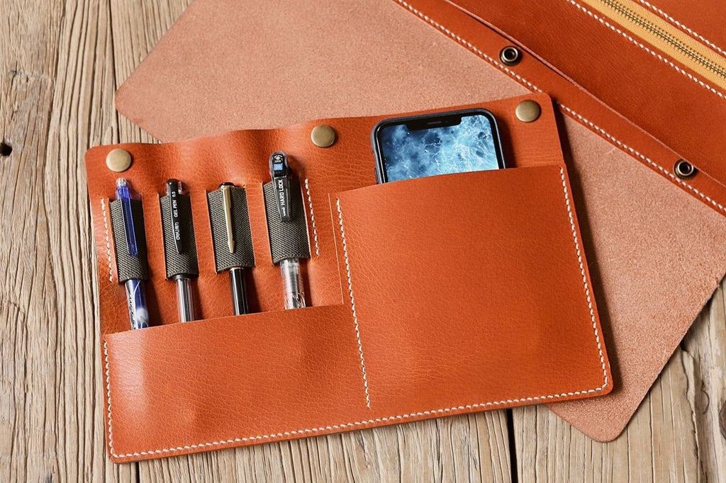 Personalized brown black vegetable tanned leather briefcase shoulder bag