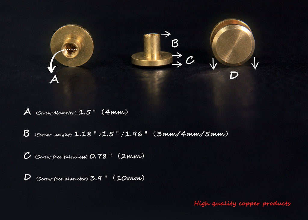 10 Sets 3mm 4mm 5mm Solid brass Chicago screws rivets