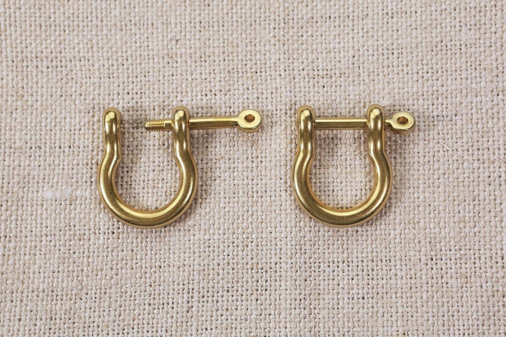2 PCS Solid Brass D ring with screw pin , D ring screw hooks in Shackle for Leather craft