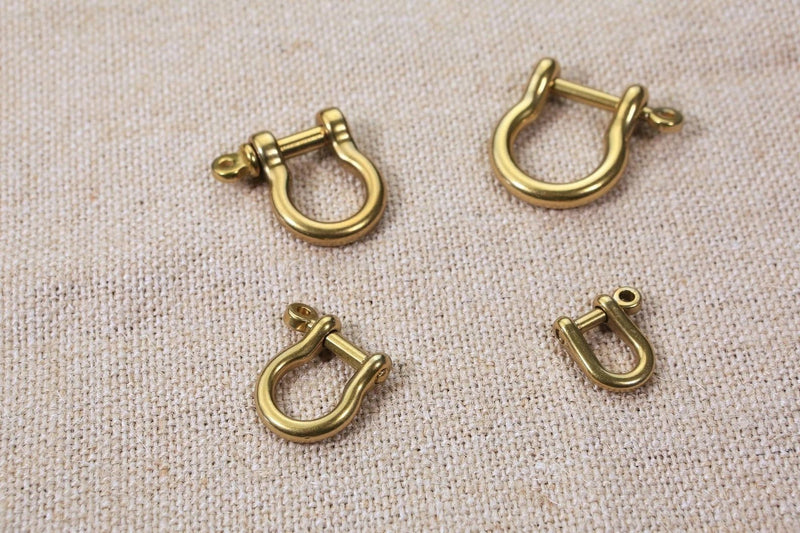 2 PCS Solid Brass D ring with screw pin , D ring screw hooks in Shackle for Leather craft