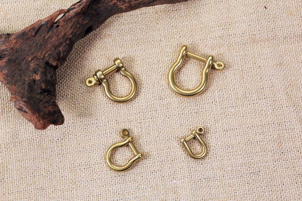 2 PCS Solid Brass D ring with screw pin , D ring screw hooks in Shackle for Leather craft