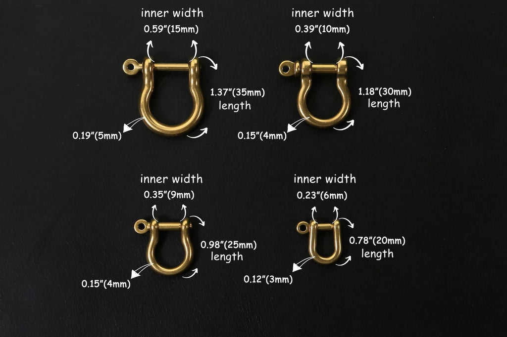 2 PCS Solid Brass D ring with screw pin , D ring screw hooks in Shackle for Leather craft