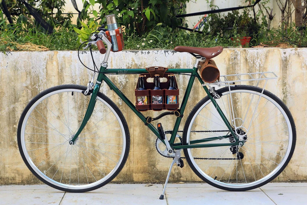 6 Pack Beer Holder For Bike Leather Bicycle Beer Carrier