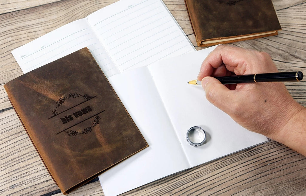 Personalized leather his and her vow book ,Personalized wedding couple gifts