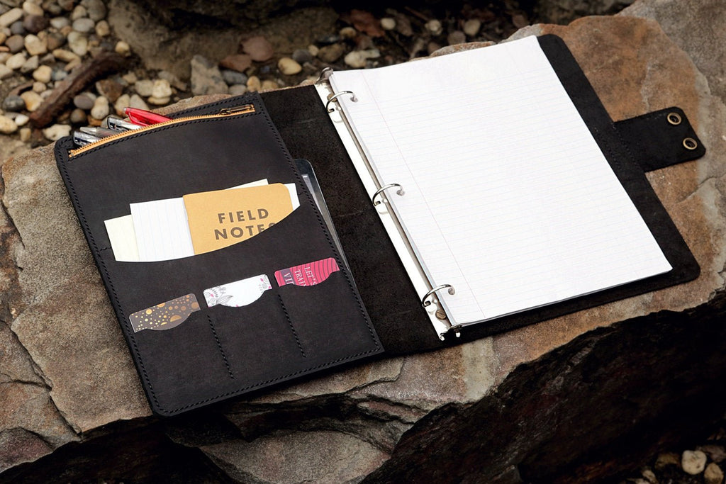 All black handmade leather business folio binder