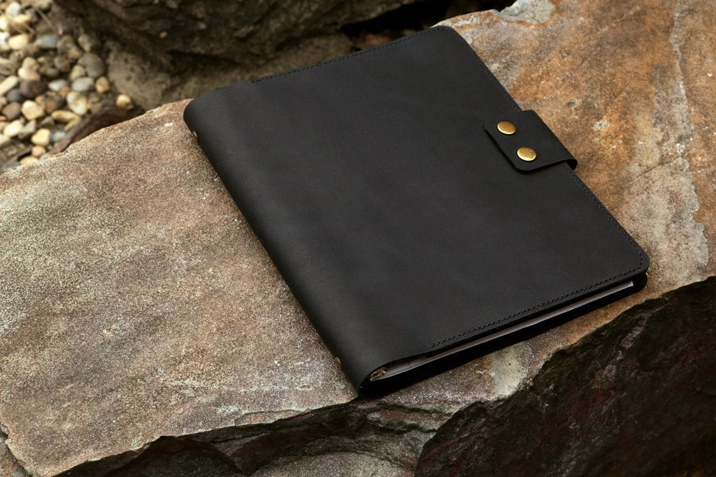 All black handmade leather business folio binder