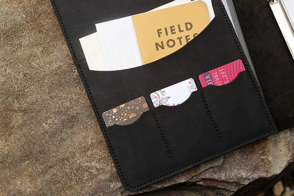 All black handmade leather business folio binder