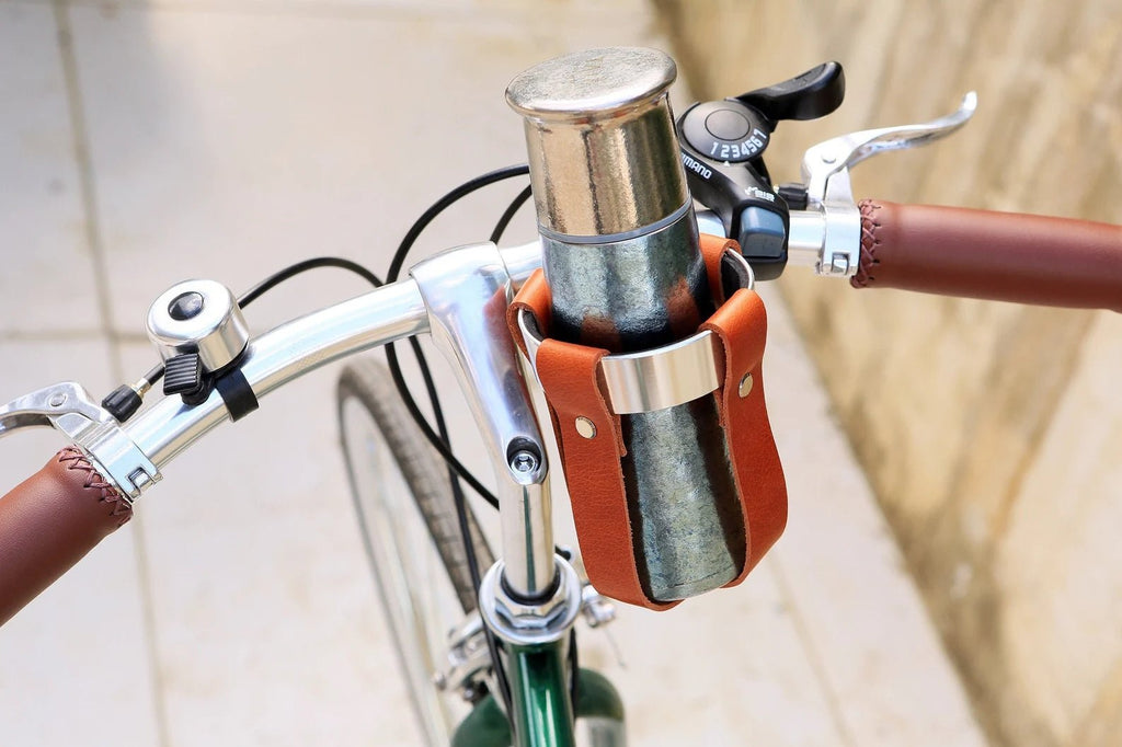Black Brown leather bike coffee cup holder