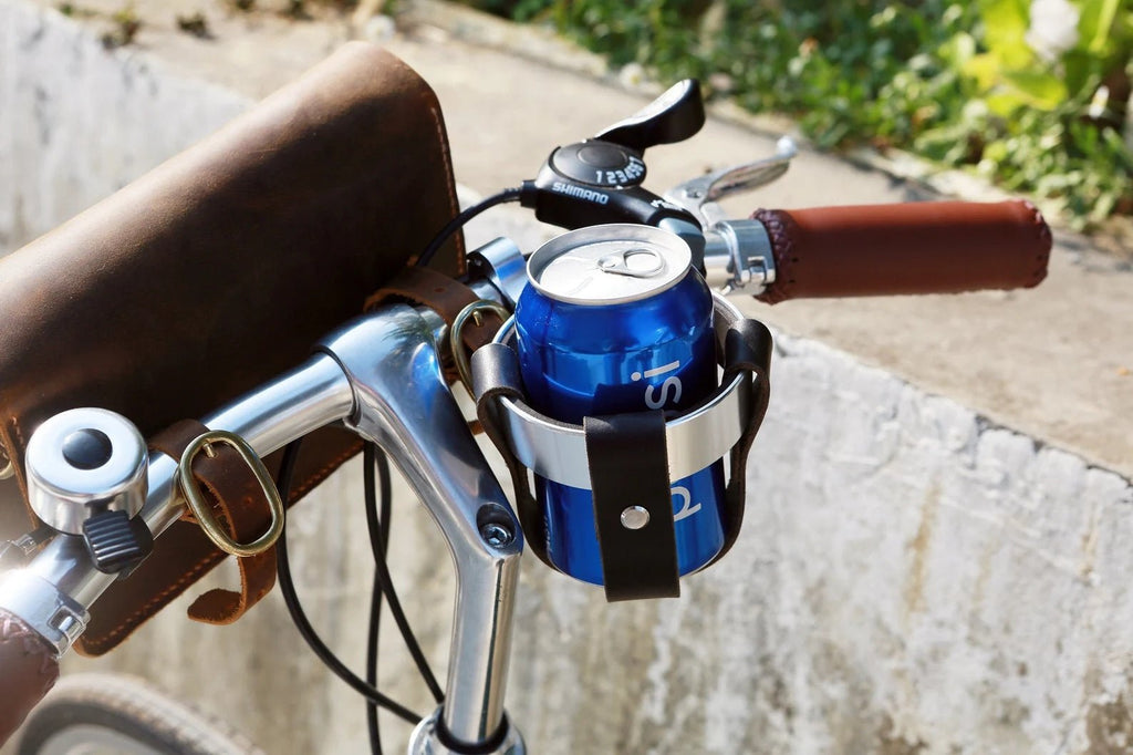 Black Brown leather bike coffee cup holder