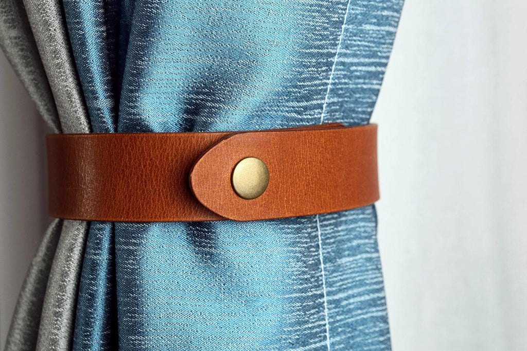 Brown full grain leather curtain ties tiebacks