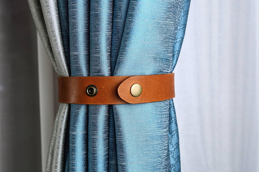 Brown full grain leather curtain ties tiebacks