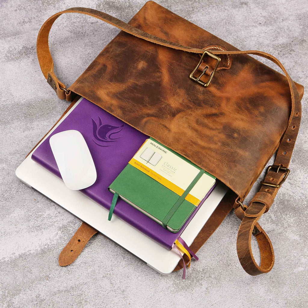 brown leather laptop bag - DMleather