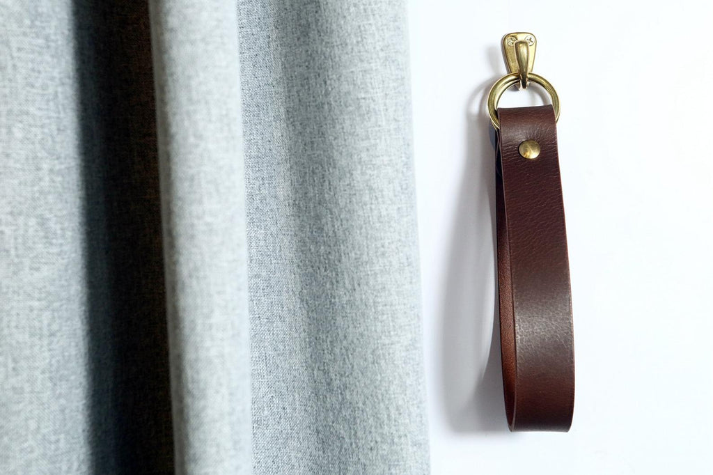 Brown vegetable tanned leather curtain tie backs