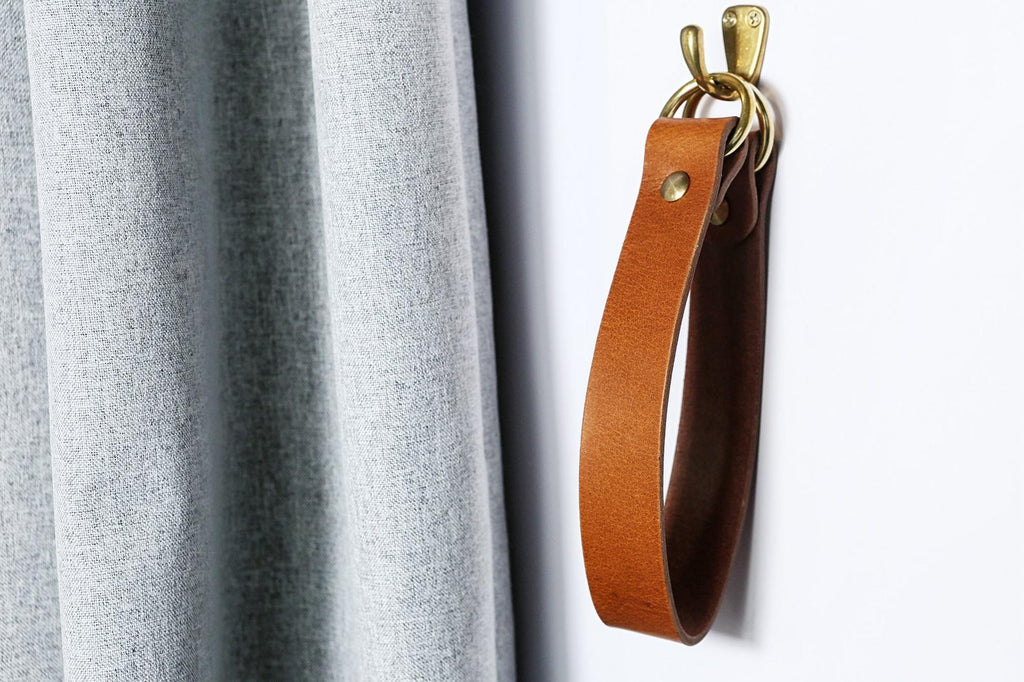 Brown vegetable tanned leather curtain tie backs