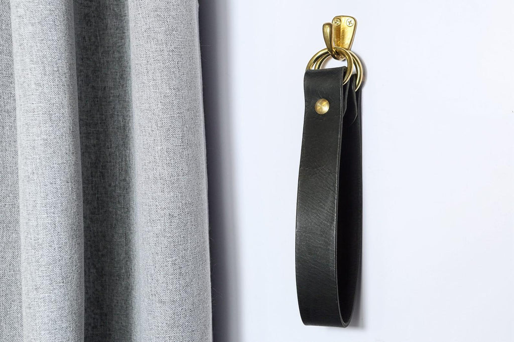 Brown vegetable tanned leather curtain tie backs
