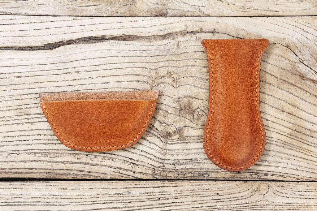 Brown vegetable tanned leather pot handle cover for lodge cast iron skillet