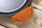 Brown vegetable tanned leather pot handle cover for lodge cast iron skillet