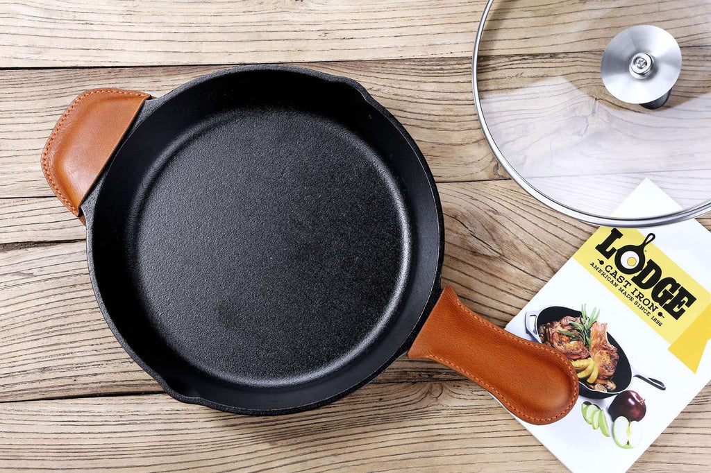 Brown vegetable tanned leather pot handle cover for lodge cast iron skillet