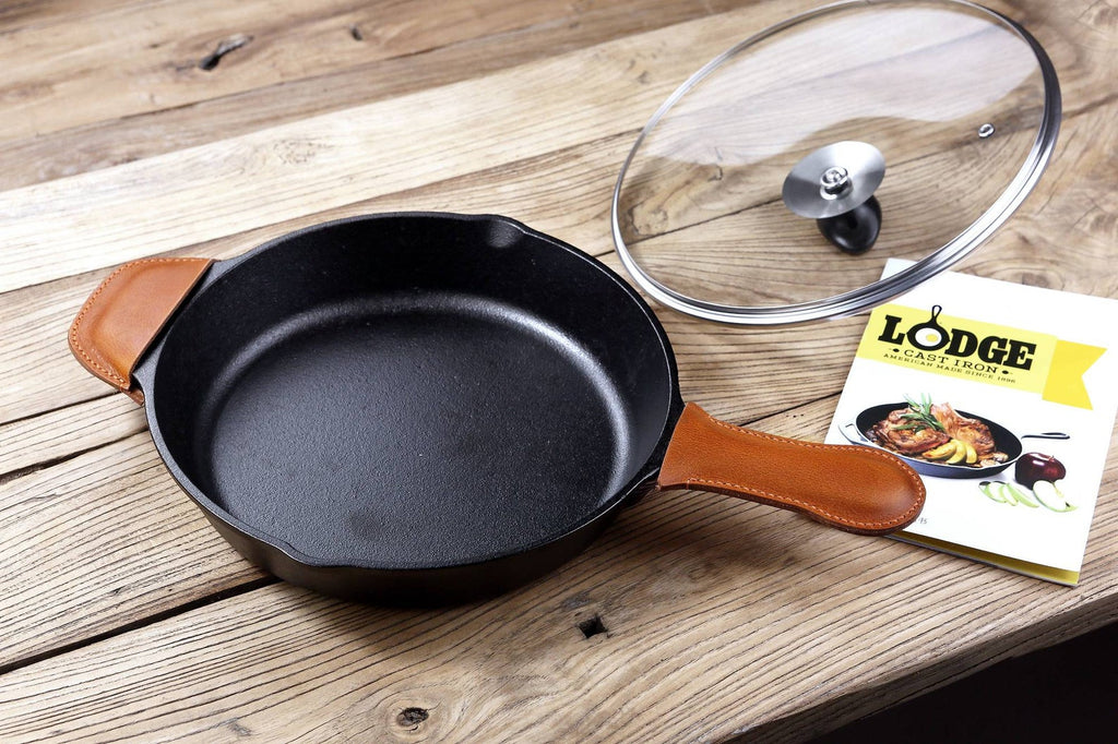Brown vegetable tanned leather pot handle cover for lodge cast iron skillet