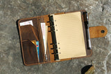 Distressed leather journal A6 ring binder travel organizer notebook
