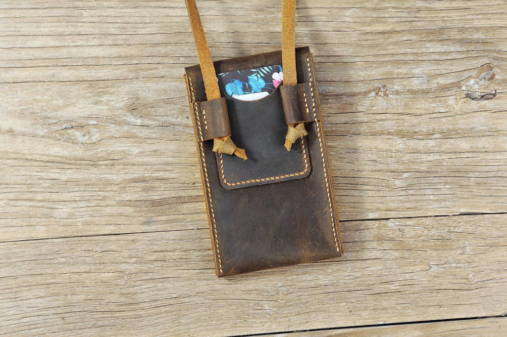 Distressed leather phone crossbody sling bag