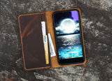 Distressed vintage brown leather iPhone 14 13 12 Pro Max wallet case