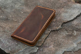 Distressed vintage brown leather iPhone 16 15 14 13 12 Pro Max wallet case