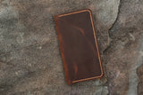 Distressed vintage brown leather iPhone 14 13 12 Pro Max wallet case