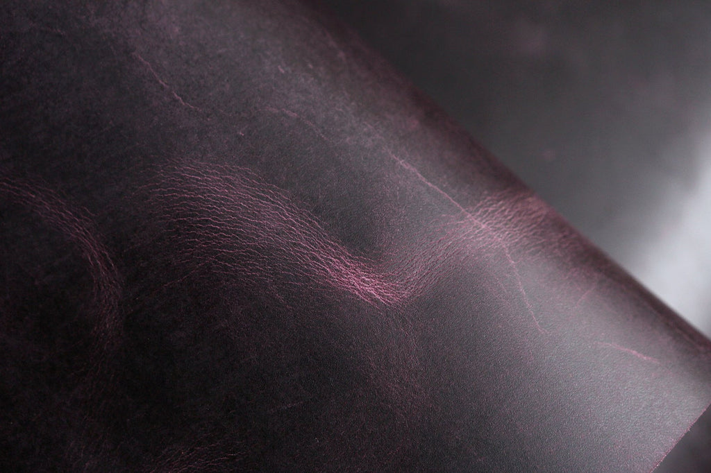 Full grain distressed purple leather pieces 1.0 - 2.0mm 3 - 5 Oz