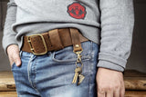 Full grain leather belt key holder / distressed leather belt hook clip for keys